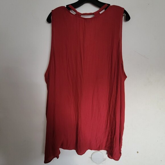 Torrid Cut Out Burgundy Red Tie Neck Crepe Sleeveless Tank Top Blouse Size 4X - Picture 6 of 13